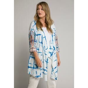 Ulla Popken Women's Plus Size II Kimono Sweat Jacket Tie Dye Open A Line